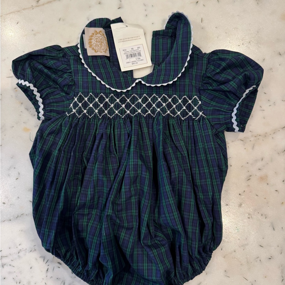 NWT TBBC Dottie Hart Bubble -Fall Party Plaid with Worth Avenue White Smocking.